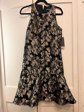 julia jordan Black and Silver Floral Jacquard Dress NWT